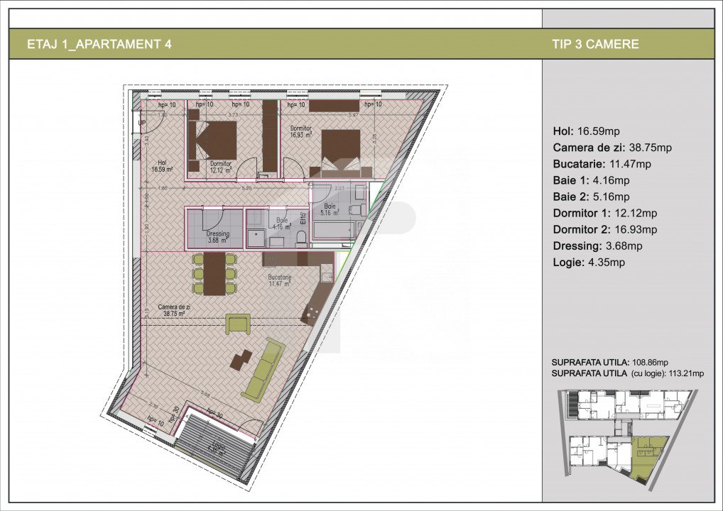 3 camere bloc nou cu tereasa de 24mp, zona Nerva Traian, metrou Timpuri Noi