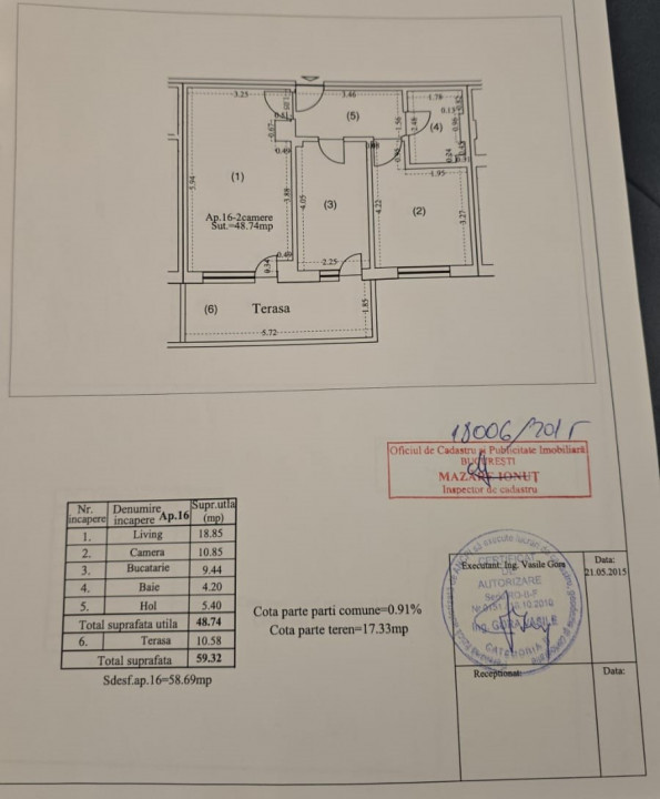 Apartament 2 camere  mobilat si utilat la et. 3/6 + loc de parcare  (TVA inclus)