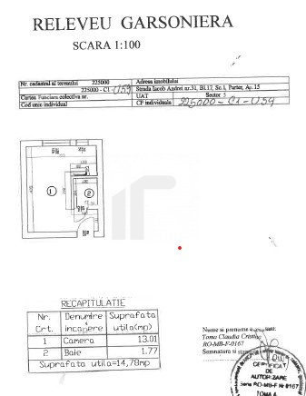 Garsoniera situata la parter, Str Iacob Andrei, bloc civilizat !